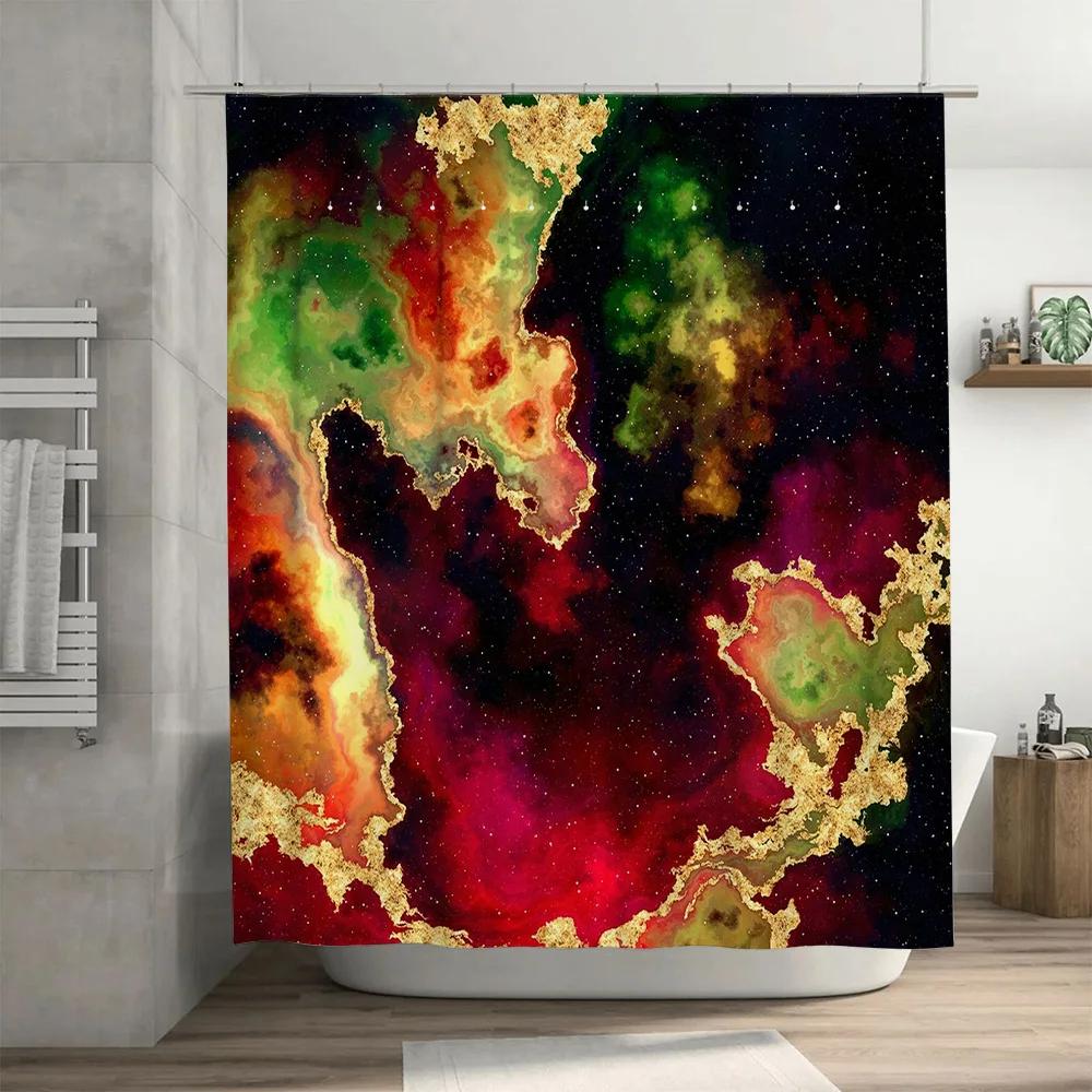 Modern Style Shower Curtain With Cosmic Nebula Print Polyester Fabric For Bath Decor Multicolor