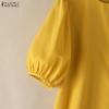 ZANZEA Women Casual Round Neck Puff Short Sleeve Blouse