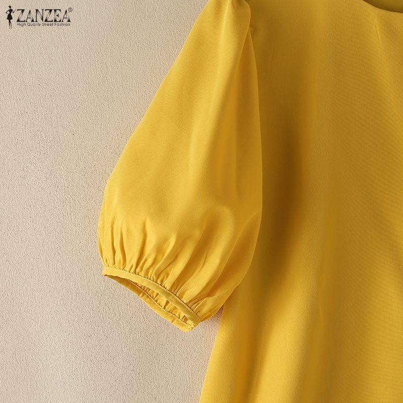 ZANZEA Women Casual Round Neck Puff Short Sleeve Blouse