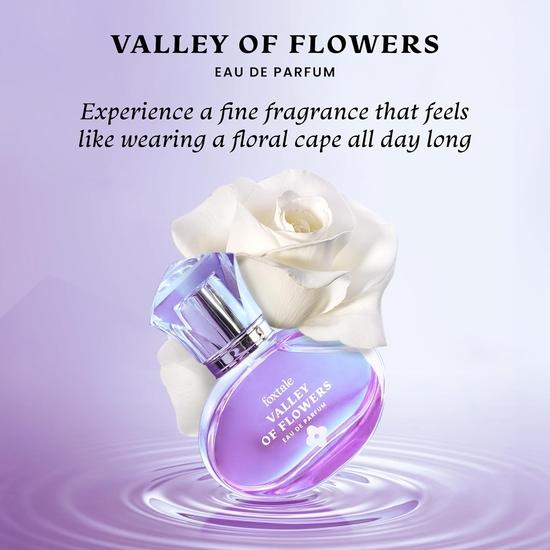 Foxtale Valley of Flowers Eau De Parfum | Long Lasting Floral Perfume | Jasmine Sambac, Green Mandarin & Madagascar Vanilla