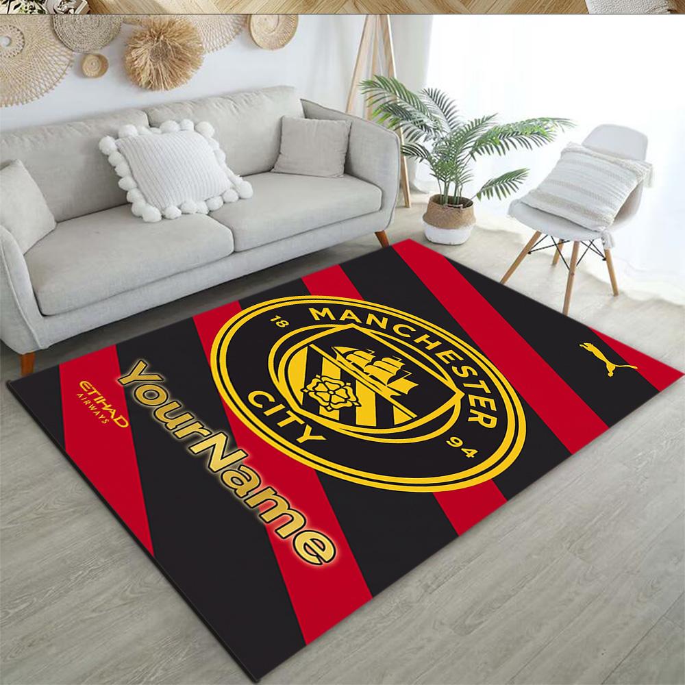 Manchester City Personalized Text Area Rug Perfect for Balcony Playrooms Study Room Kitchen Antislip Carpet Decorate Offices Gift for Festivals