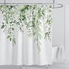 Emerald Green Eucalyptus Shower Curtain Fabric, Watercolor Plant Leaves with Floral Bathroom Shower Curtain Set with Hooks