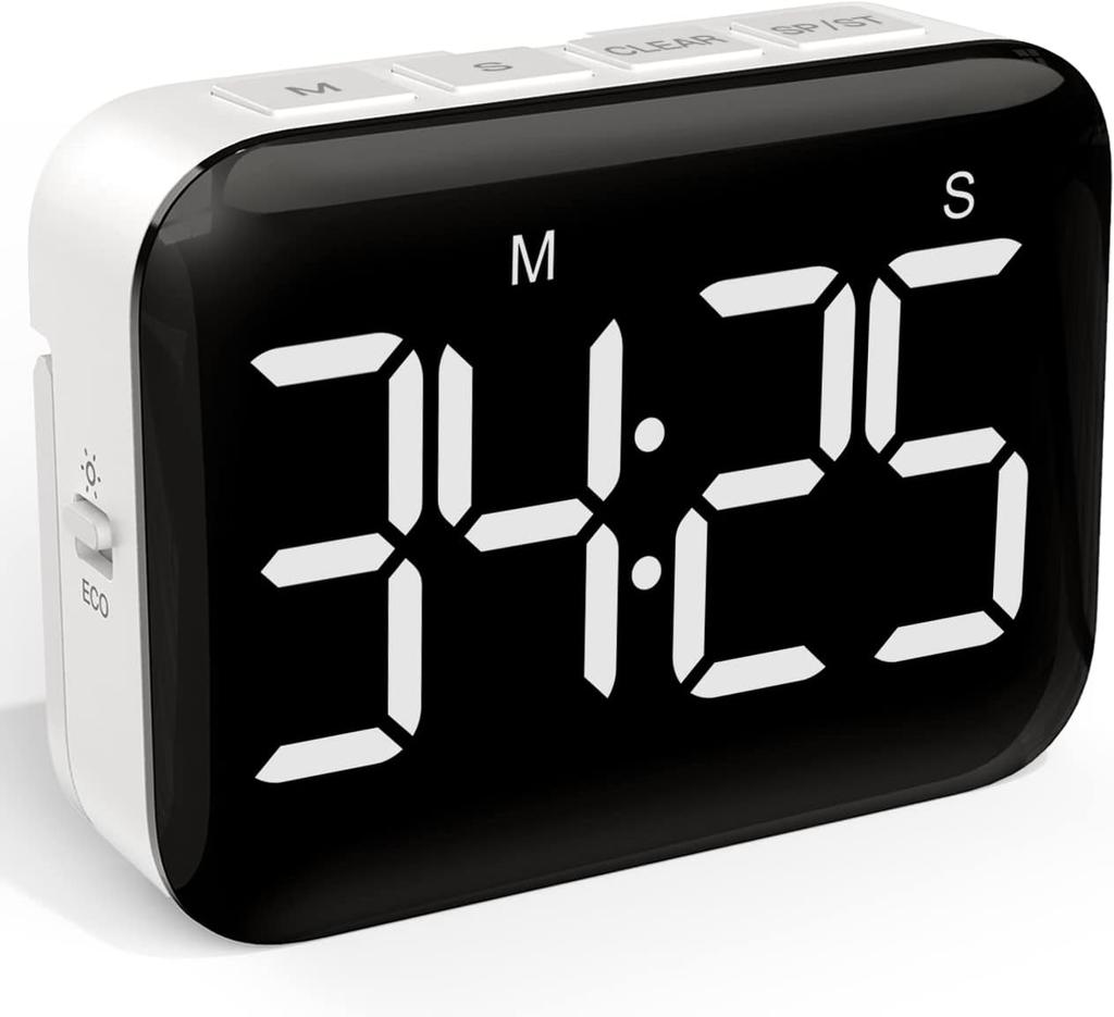 Kitchen & Classroom Timer with Strong Magnet, Digital Countdown/Up, Large Display with Adjustable Brightness & Sound Easy to Use
