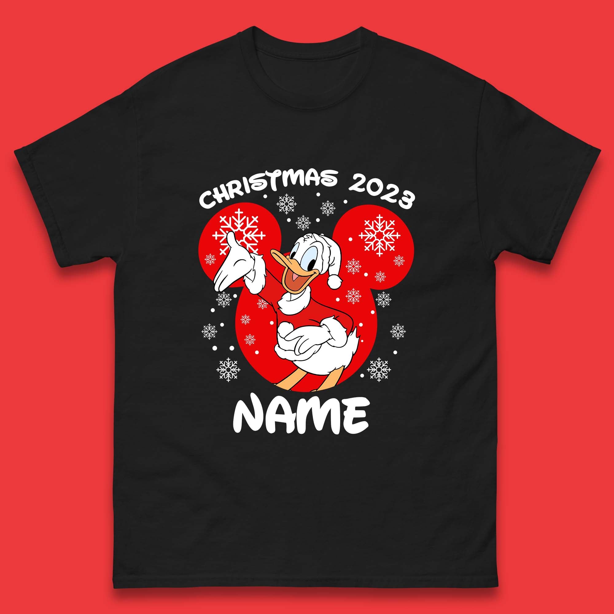 

Christmas 2023 Your Name Santa Donald Duck And Daisy Duck Xmas Disney Mickey And Friends Mens Tee Top 3XL