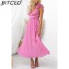 BITCED Women's Summer Sexy Sleeveless Solid-Color Tie-Waist Pleated Skirt Dress