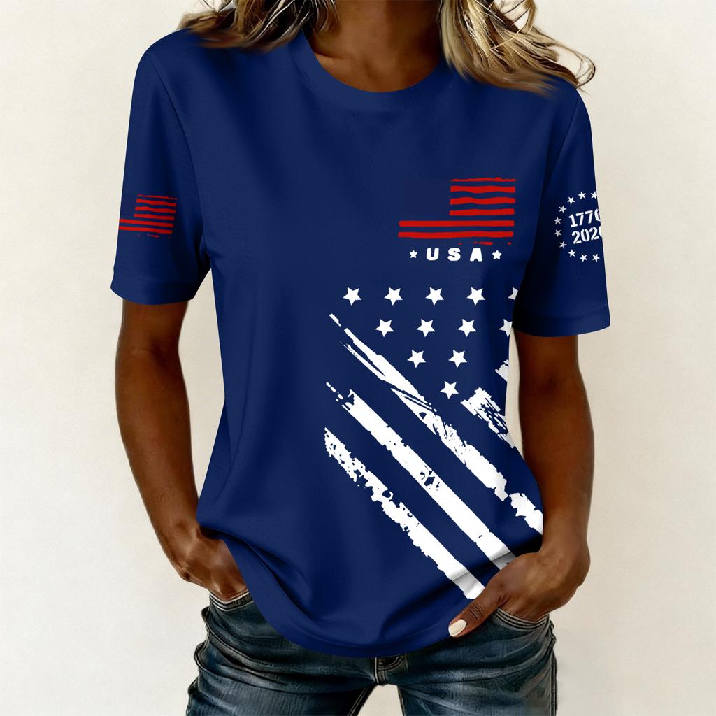 Women's Casual Printed T-Shirt Round Neck Pullover Short Sleeve Top