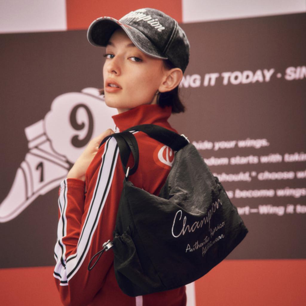 New Champion Fabric Shoulder Bag Unisex Black/Rose Purple/Stone Gray U5CACPU14