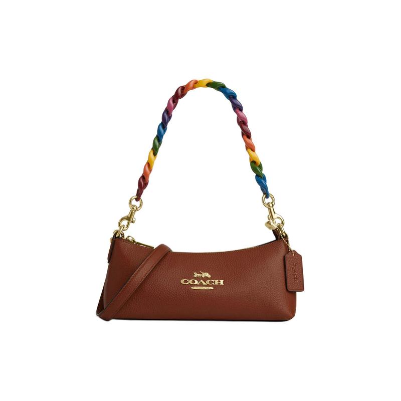 

COACH shoulder bag Charlotte 25 Logo Logo Classic Presbyopia Color Chain Zipper Closure Refined Pebbled Leather Baguette Hand Medium Women s Gold золотий