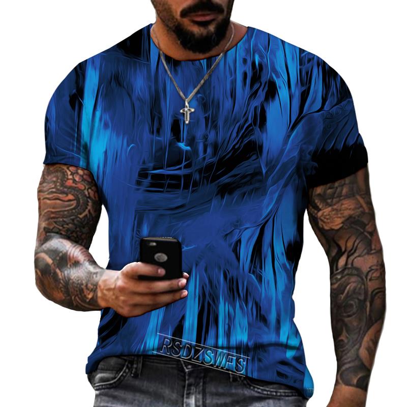 Blue And Black Color Mix And Match 3D Printing Men's Round Neck T-shirt Lycra Polyester Fabric Casual Brand Clothing Oversized