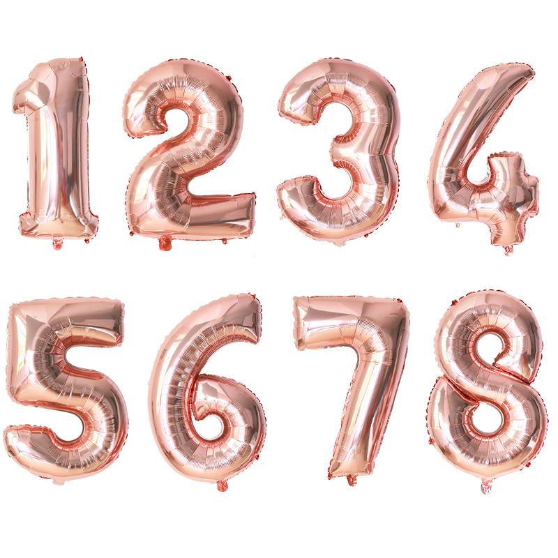 33Pcs/set Mermaid Party Number Balloons Rose Gold 0-9 Number Foil Balloon Kids Little Mermaid Theme Birthday Party Decorations