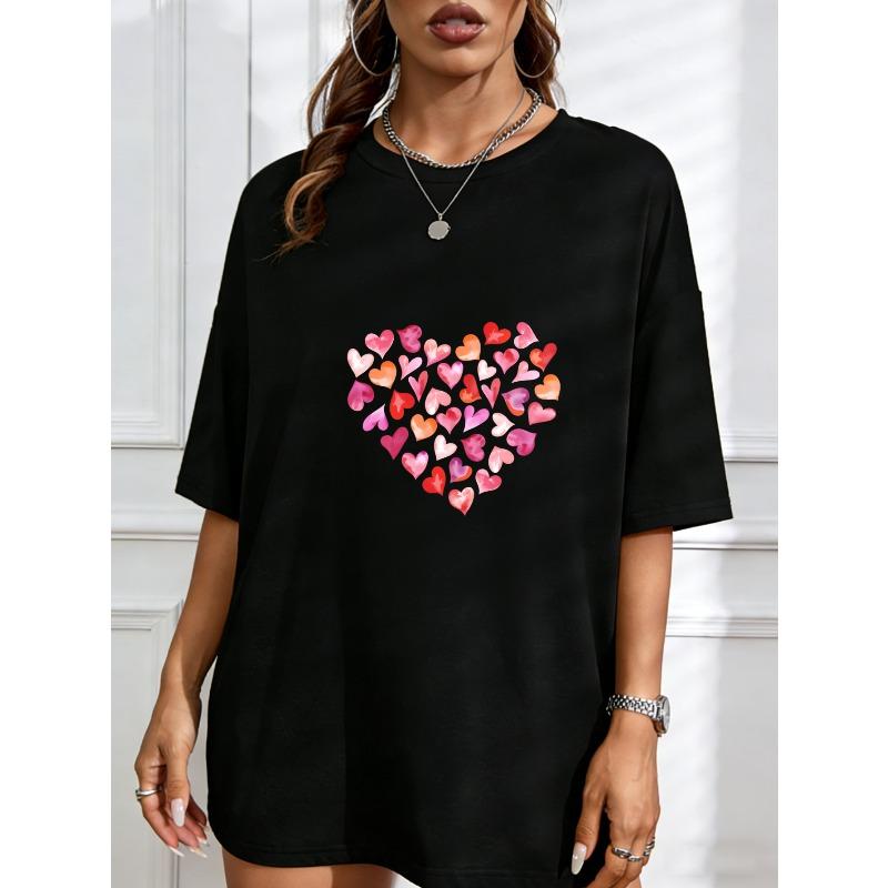 White T Shirt With Heart Pattern For Casual Wear
