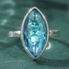 Elegant Inlay Sea Blue CZ Women's Ring CopperColor Daily Wear Party Jewelry Anniversary Gift