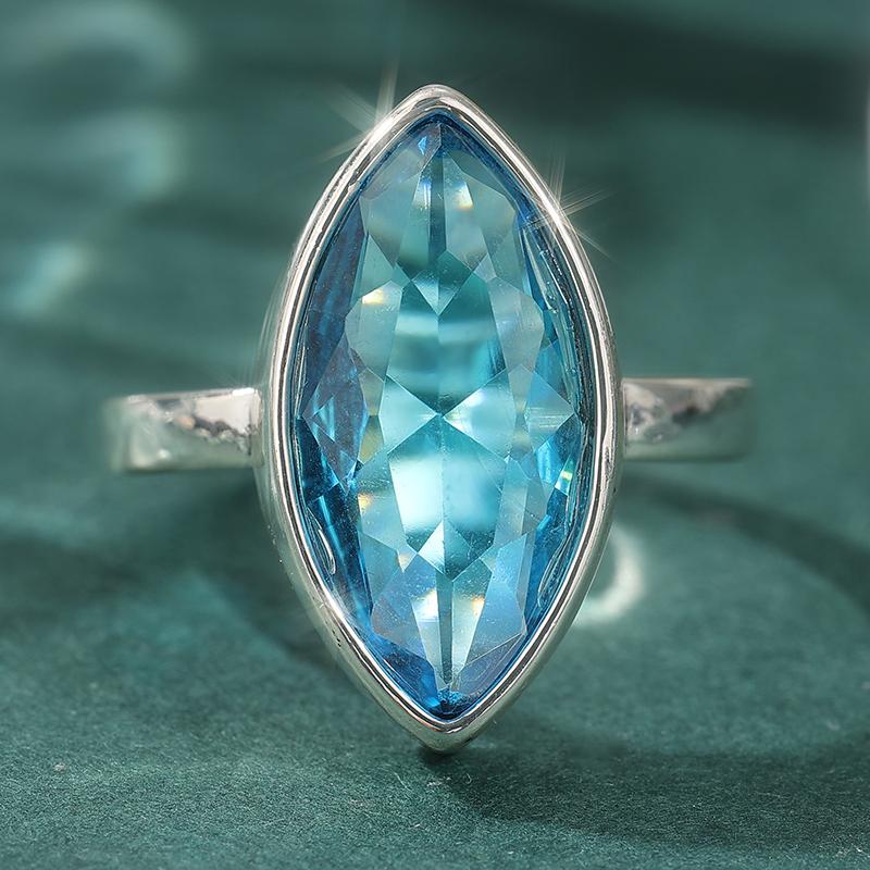 Elegant Inlay Sea Blue CZ Women's Ring CopperColor Daily Wear Party Jewelry Anniversary Gift