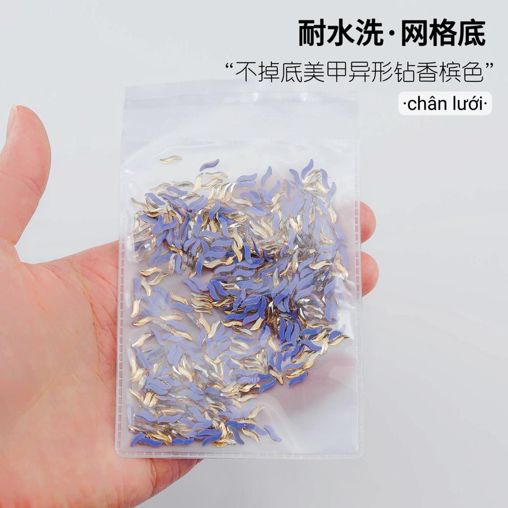 Mesh Bottom Nail Art Diamond, Champagne Special-Shaped Diamond, Small Size, No Bottom Nail Drill, Washable Flat Bottom Special-Shaped Whole Batch