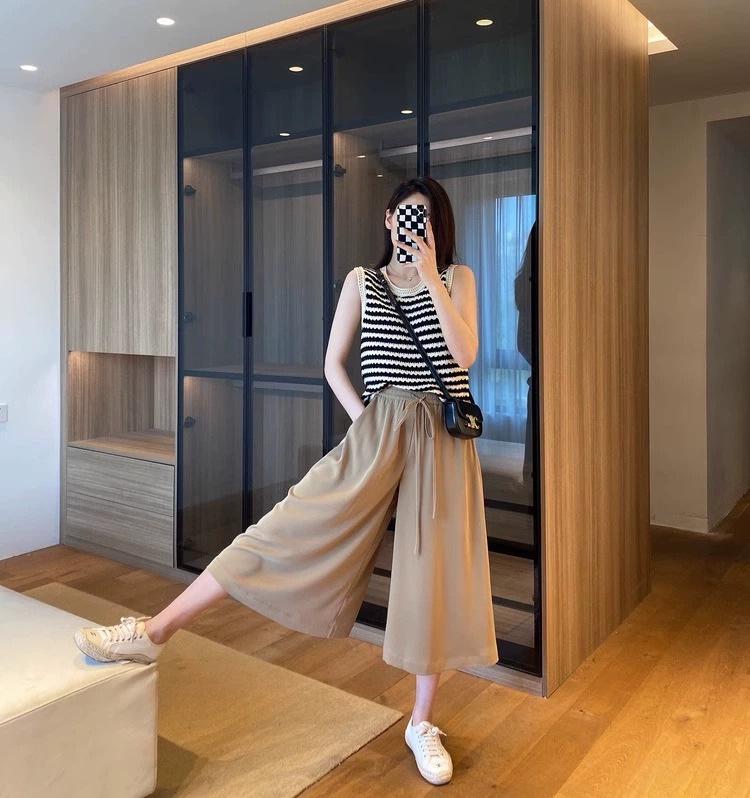 Hochtaillierte Eisseiden-Hose mit weitem Bein für Damen - Sommer Schlankmachend, Koreanischer Stil, Lockere Passform, Birnenform-freundlich, Rockhose mit Kordelzug