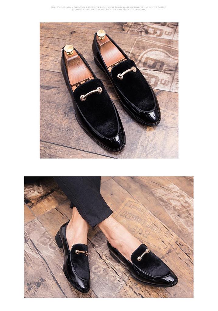 Men's Large Suede Pointed Toe Leather Loafers - British Style Formal/Casual Slip-ons