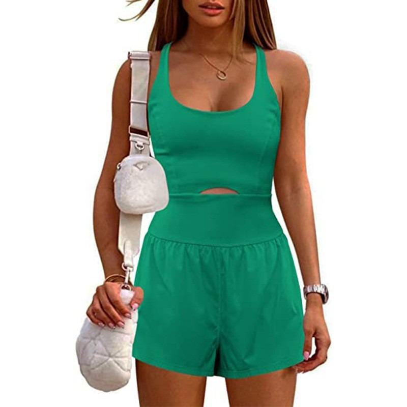 Fashion Sports Women's Yoga Shorts Hollow Cross Back Loose Comfortable Fitness Clothing Vest Jumpsuit