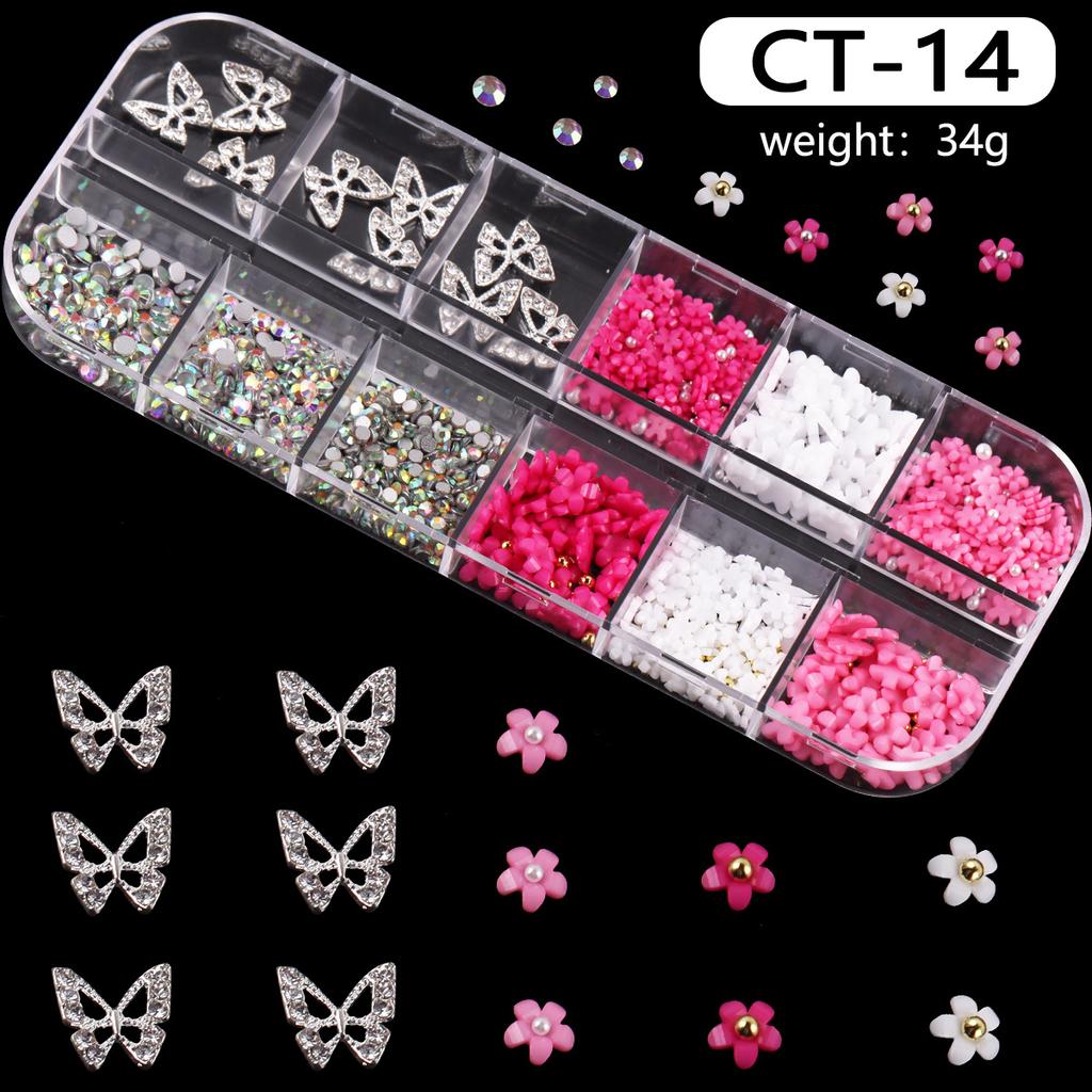 12-Grid Box Nail Art Resin Bow Streamer Ballet Alloy Butterfly Jewelry Diy Accessories