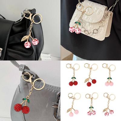 Eleganter Strass Kirschtaschen Anhänger Kristallbesetzter Fruchtförmiger Schlüsselanhänger Modischer Handtaschenanhänger Zubehör
