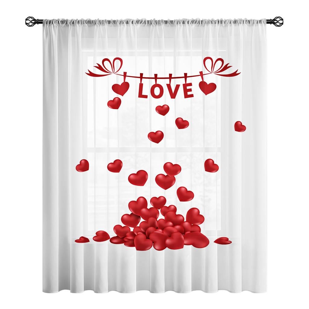 Single Panel Love Theme Valentine Day Window Curtain Sweet Decorative Living Room Bedroom Curtains Made Of Polyester Treatment