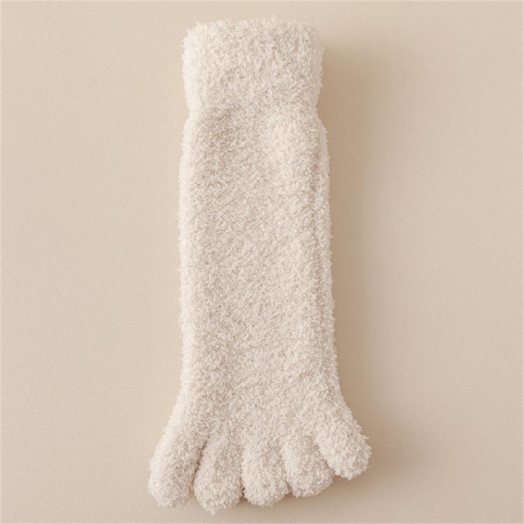 Womens Fuzzy Plush Slipper Socks Warm Coral Fleece Solid Color Five Finger Socks