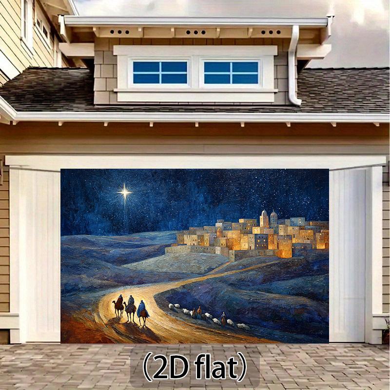 2D plane, 1pc Nativity scene background - traditional Bethlehem City with shepherds, starry sky and the birth of Jesus