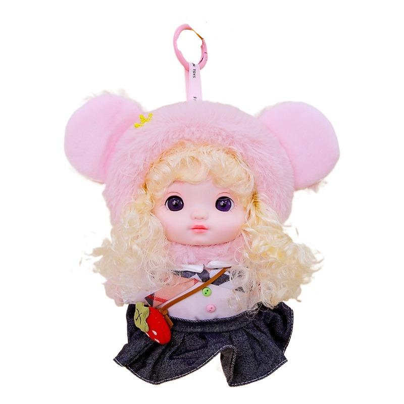 Exquisite Niedliche Puppe Vinyl Gesicht Plüschtiere Lockenköpfige Puppe Mit Kleidung Geburtstag Weihnachtsgeschenk für Kinder Mädchen Hängebeutel