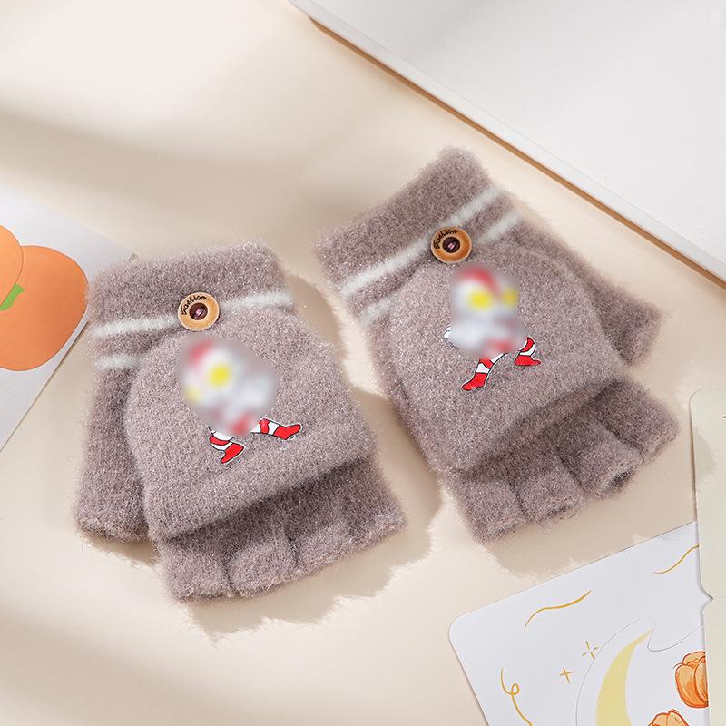 Cartoon Baby Chick Unisex Flip-Top Warm Gloves for Kids - Autumn/Winter
