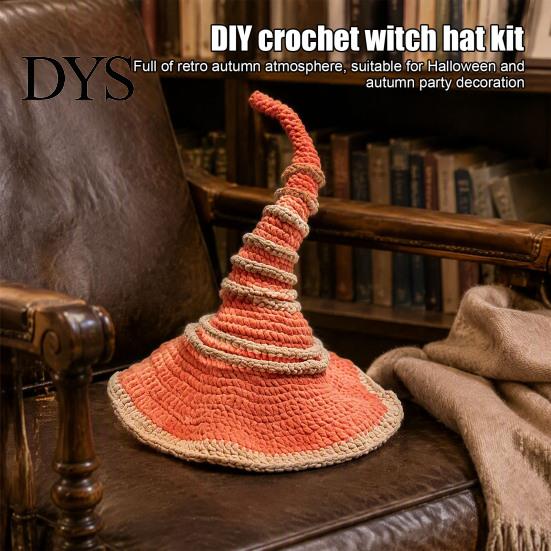 Handmade Gift for Craft Lovers Crochet Twisted Witch Hat DIY Kit, Fall Halloween Patterns Kit Adults, Autumn Party Decor Decoration