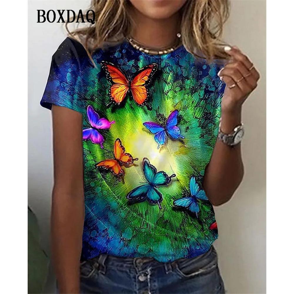 Butterfly Graphic Women Fashion T-Shirts Short Sleeve Summer 3d Print Street Hip Hop Lady Tee Casual Tops