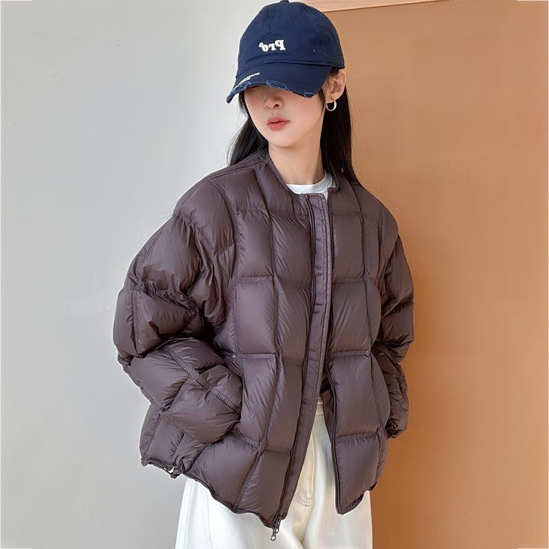 Tofu cubes winter new down jacket women's thickened round neck loose white duck down bread jacket