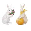 Mini Easter Holding Egg Bunny Statue Flower Colorful Ceramic Rabbit Figurine Spring Easter Home Office Holiday