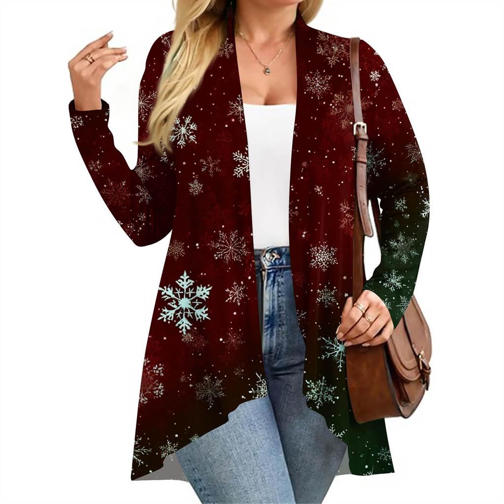 Dame Høst- og Vintermote Casual Trykk Langermet Middels Lang Cardiganjakke