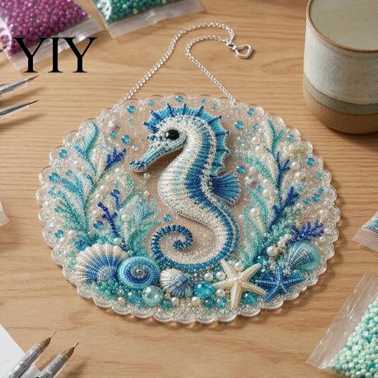 Stress Relief Creative Activity Coastal Faux Pearl Painting Kit, Ocean Theme Art DIY Sparkling Gemstone Crafting Sea Animal Ornament Craft Kit