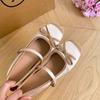 Small Person Increases Height 7cm Mary Jane Shoes Women's Bow with Silver Evening Breeze Gentle Thick Heel Ballet Shoes