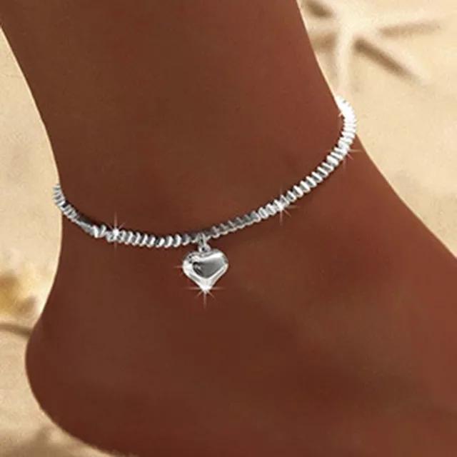 Funkelnde dünne Kette Fußkettchen für Frauen Zirkon Herz Kreuz Anhänger Doppelschicht Armband am Bein Fuß Trendy Sommer Strand Schmuck