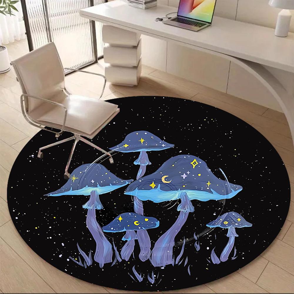 1PC Mushroom Fantasy Office Round Area Rug, Mat Suitable For Office, Under Office Chairs Bedroom Living Room Home Decor, Room Deco