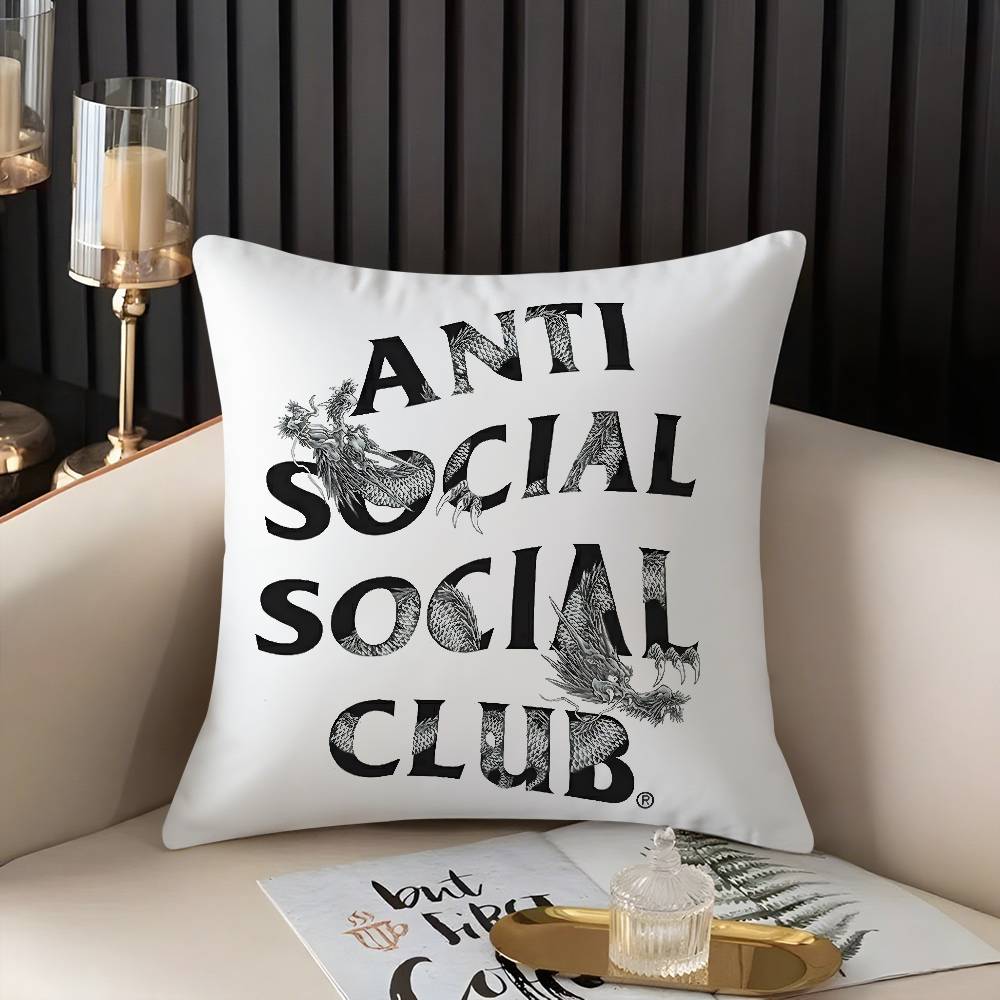 A-Anti Social S-Social Club Pillow Case Home Dorm Chair Back Short Plush Double-Sided Printing Office Nap Time Cushion Cover
