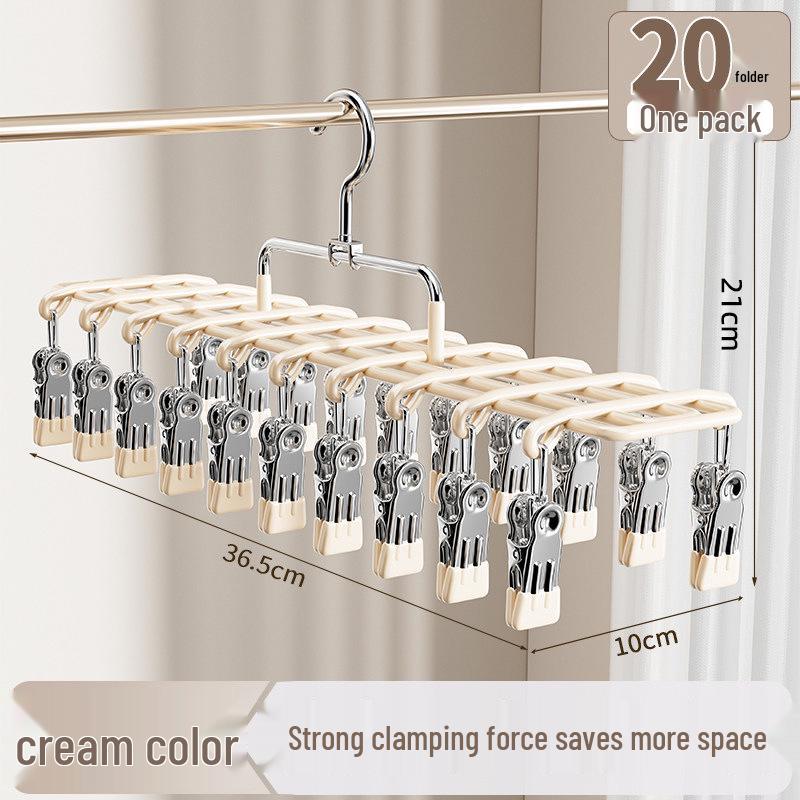 Stainless Steel Windproof Drying Rack with Clips for Underwear and Baby Socks
