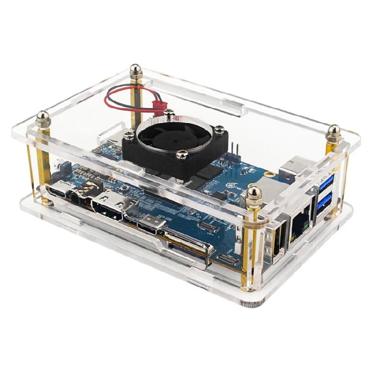 Fully Vented Acrylic Cover Case with Cooling Fan Heatsinks for Orange Pi 5