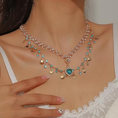 BLINGBAY Women's Pendant Necklace Blue Love Shell Original Design Double Layer Stacking Girl Princess Gold Charming Necklace Girl Birthday Gift