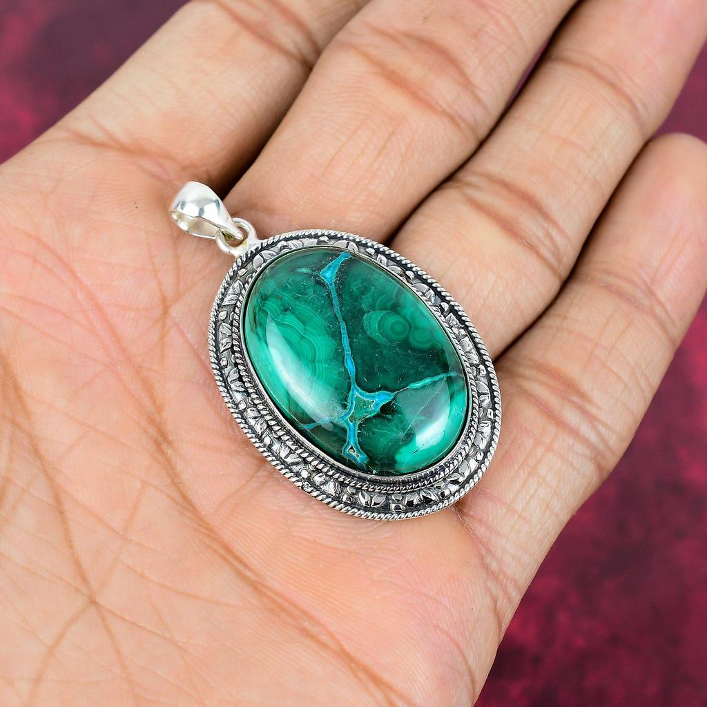 Malachite Pendant, 925 Sterling Silver Pendant Jewelry. Gift For Women Handmade Pendant Gemstone Jewelry