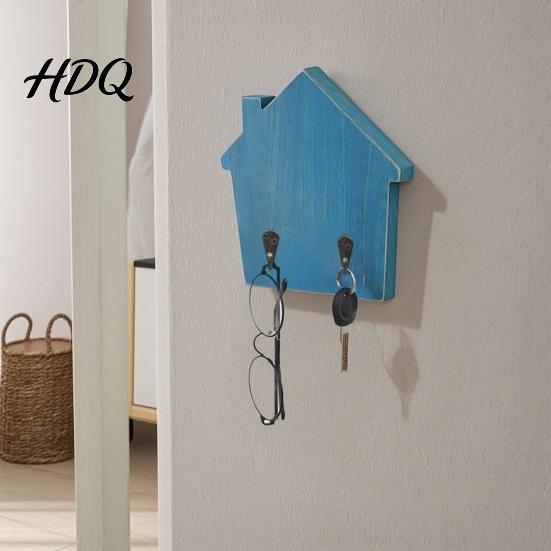 No Damage Wall Mounted Hooks Wood House Shape Storage Hook Strong Traceless Adhesive Decorative Solid Hangers American Style Hanger for Home Entryway