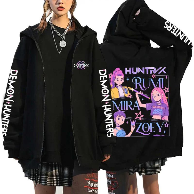 Hot Kpop Demon Hunters Printed Hoodies Hip-hop Zipper Hoodies Autumn Winter Streetwear Sweatshirt Women Men Long Sleeve Zip Coat