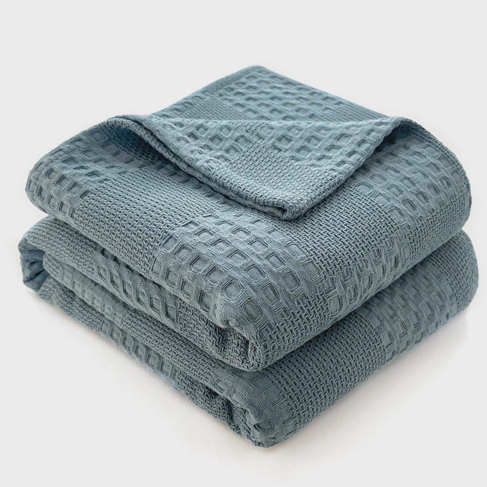 Soft Breathable Cotton Throw Blanket with Waffle Texture for Twin Queen King Bed, Decorative Plaid Sofa Cover, Summer Throw