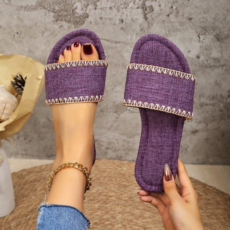 

Large size tooth pattern flat bottom cloth slippers 2025 spring new outdoor leisure one word holiday women s slippers 35 фіолетовий