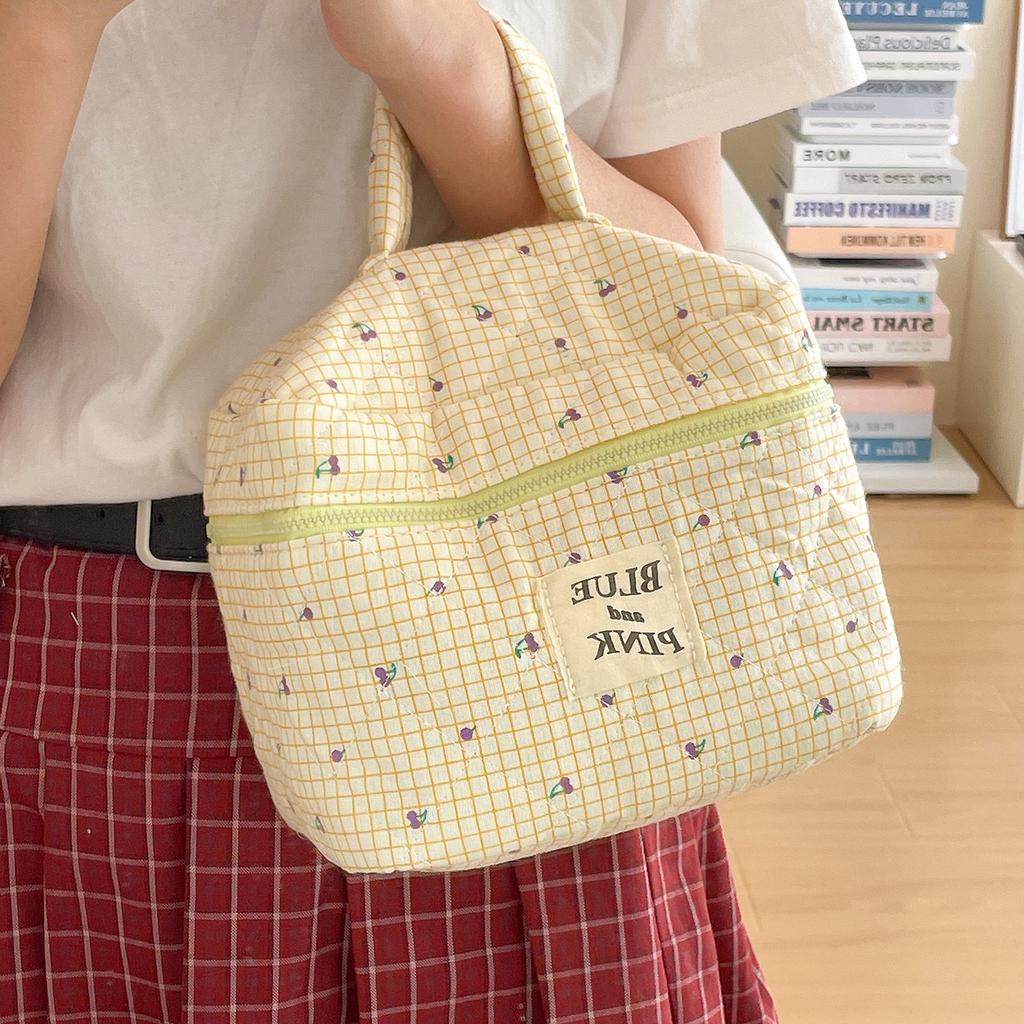 Retro Floral Women's Cosmetic Bag Makeup Case Vintage Plaid Female Travel Storage Bags Large Capacity Girls Handbag Clutch Purse