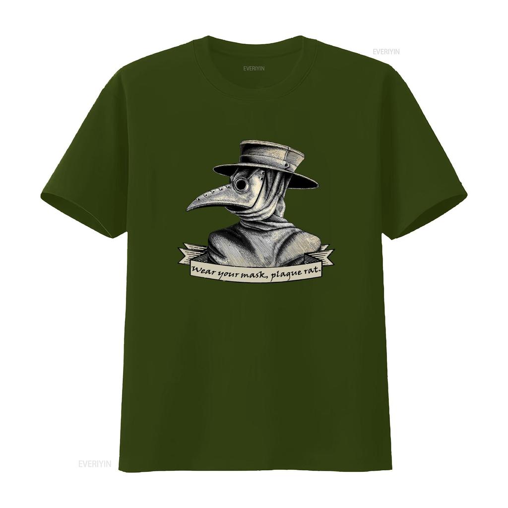 Plague Doctor Wear Your Mask Rat Print T Shirt for Streetwear vintage Washed fashion Comfortable Casual homme Unisex streetwear