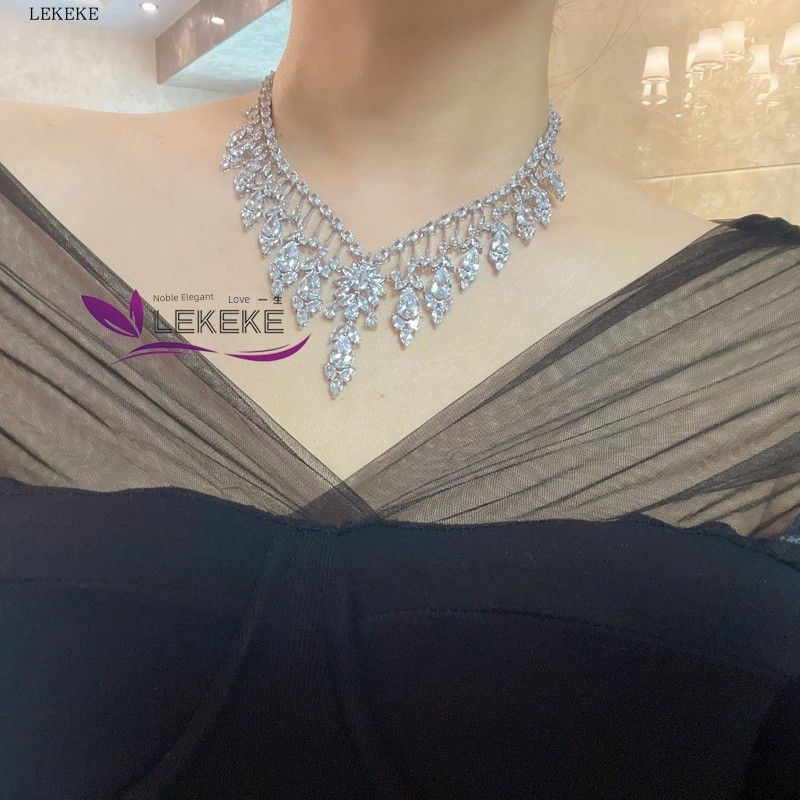 New Arrival Best Selling Fashion Super Flash Zircon Clavicle Chain Bridal Suit Jewelry Wedding Evening Dress Banquet Matching Suit