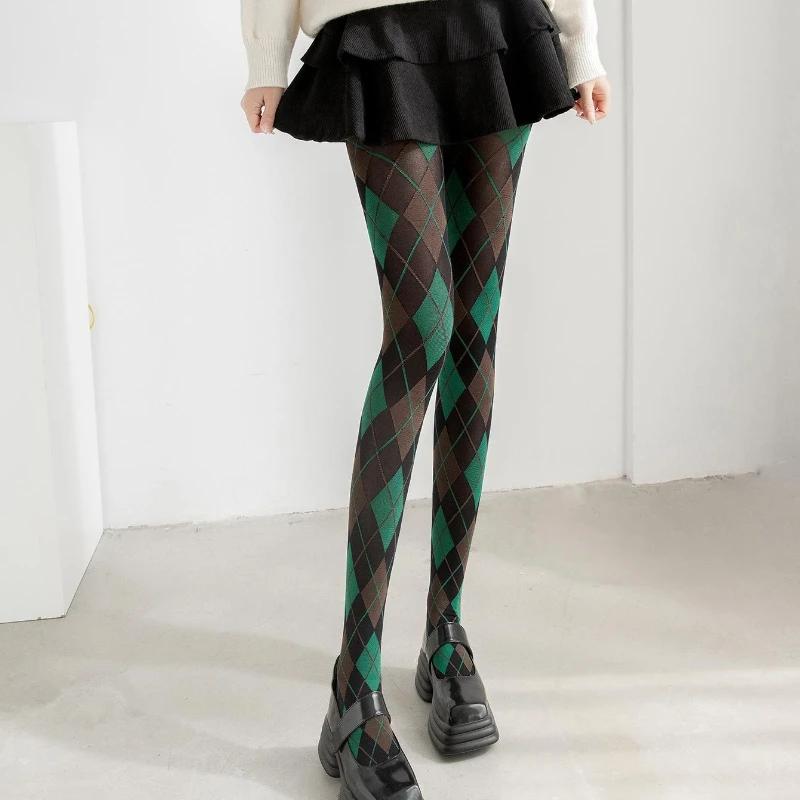Argyle Pattern Shaping Tights Vintage Leg Slim High Elastic Pantyhose Sexy Women Over Knee Socks Autumn Winter Warm Stocking